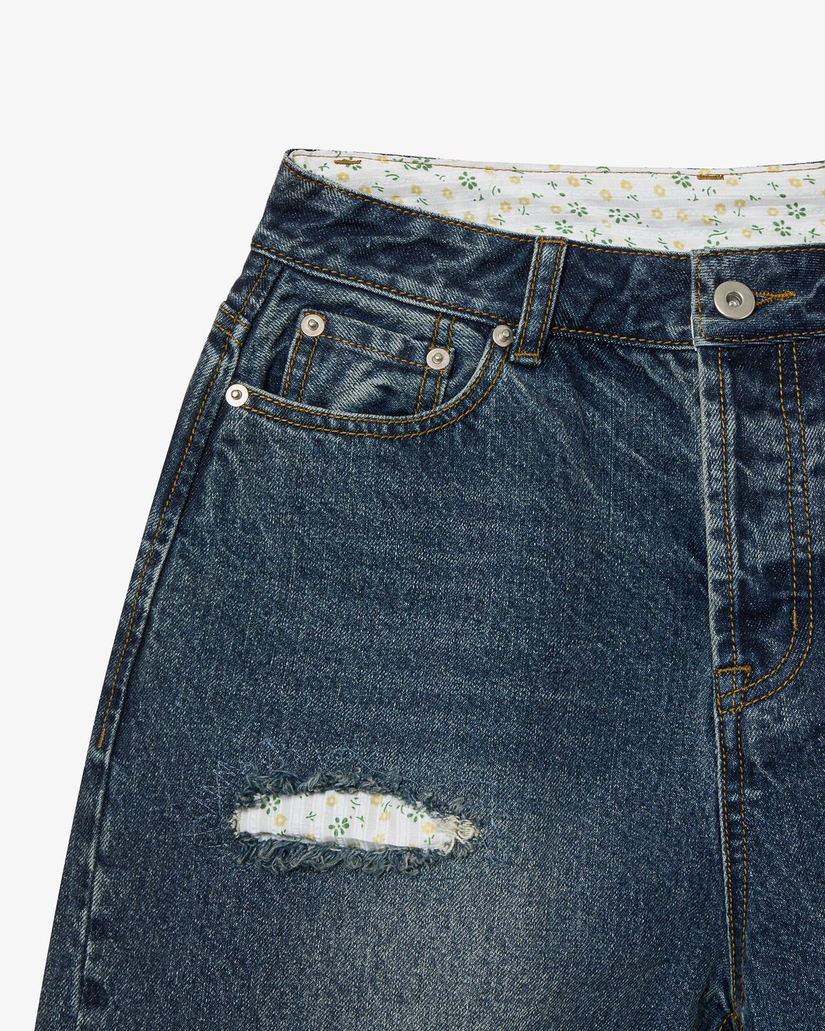 에이이에이이(AEAE) FLOWER PATCHWORK DENIM PANTS [DUSTY BLUE]