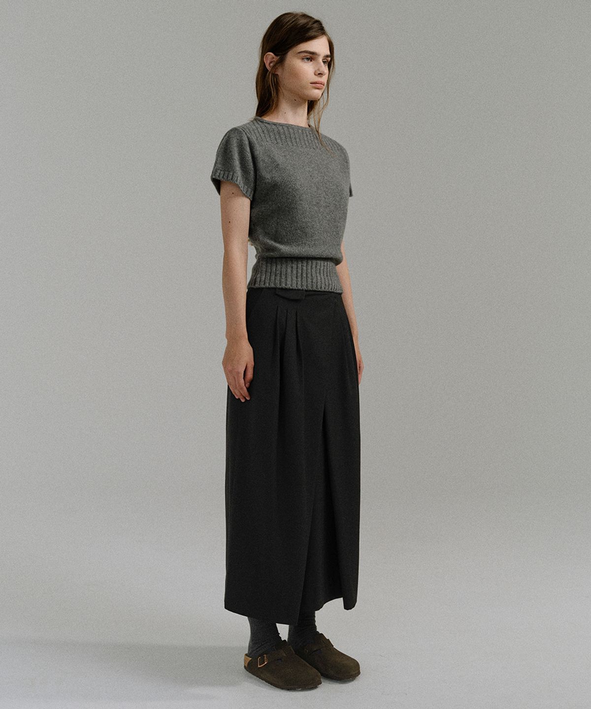 아우브아워(AUBOUR) bud wrap skirt (black)