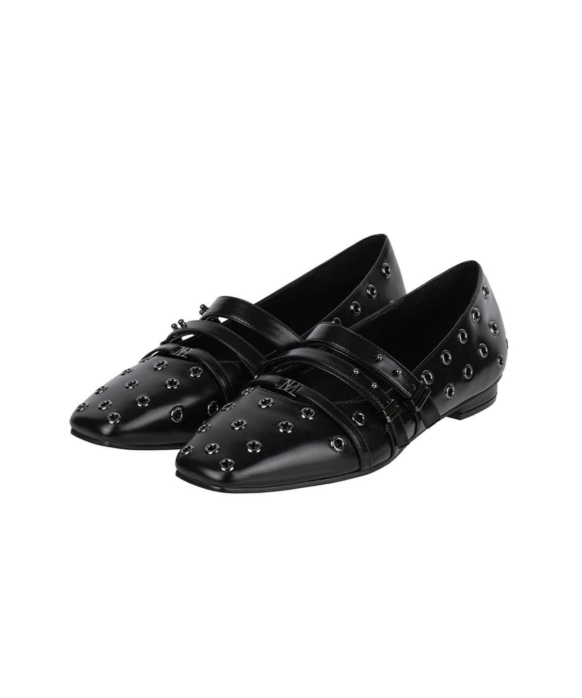 트리밍버드(TREEMINGBIRD) Triple-Strap Eyelet Flats [ Black ]