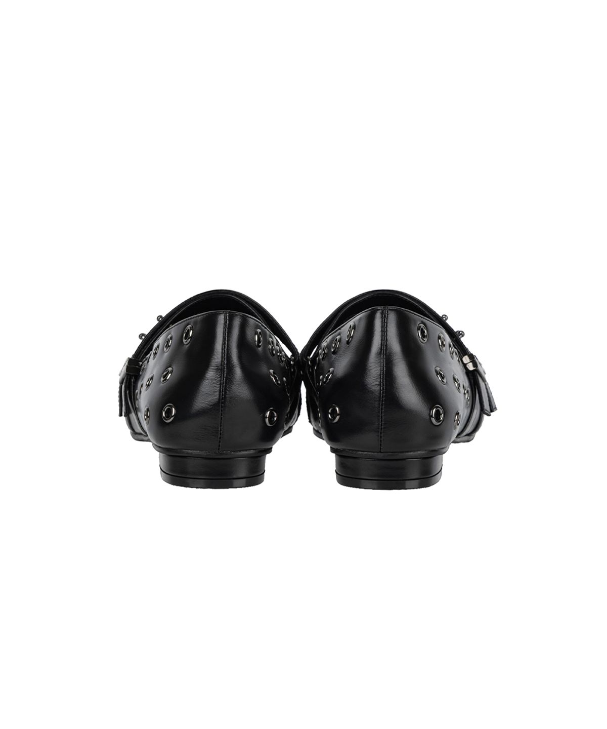 트리밍버드(TREEMINGBIRD) Triple-Strap Eyelet Flats [ Black ]