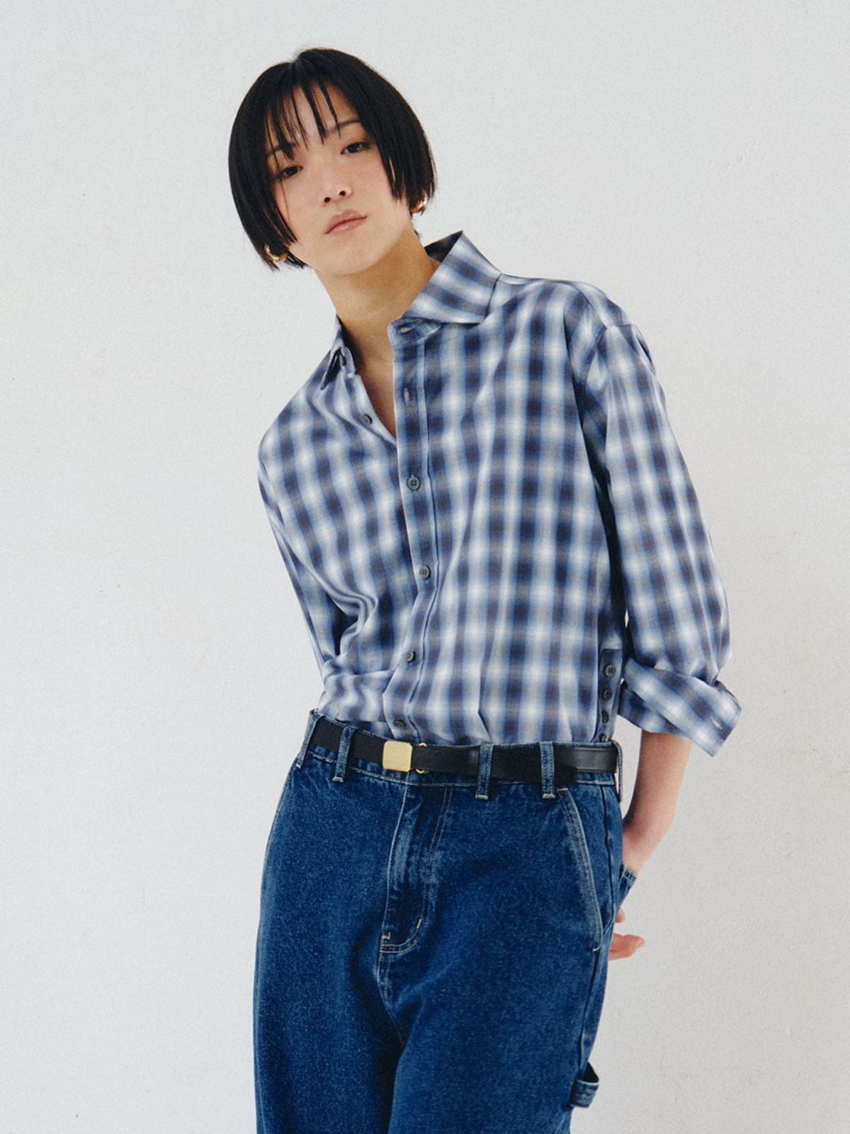 플리즈프로젝트(PLZPROJECT) SIDE-OPEN CHECK SHIRT, BLUE