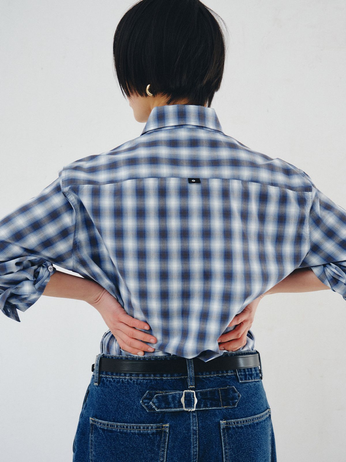 플리즈프로젝트(PLZPROJECT) SIDE-OPEN CHECK SHIRT, BLUE