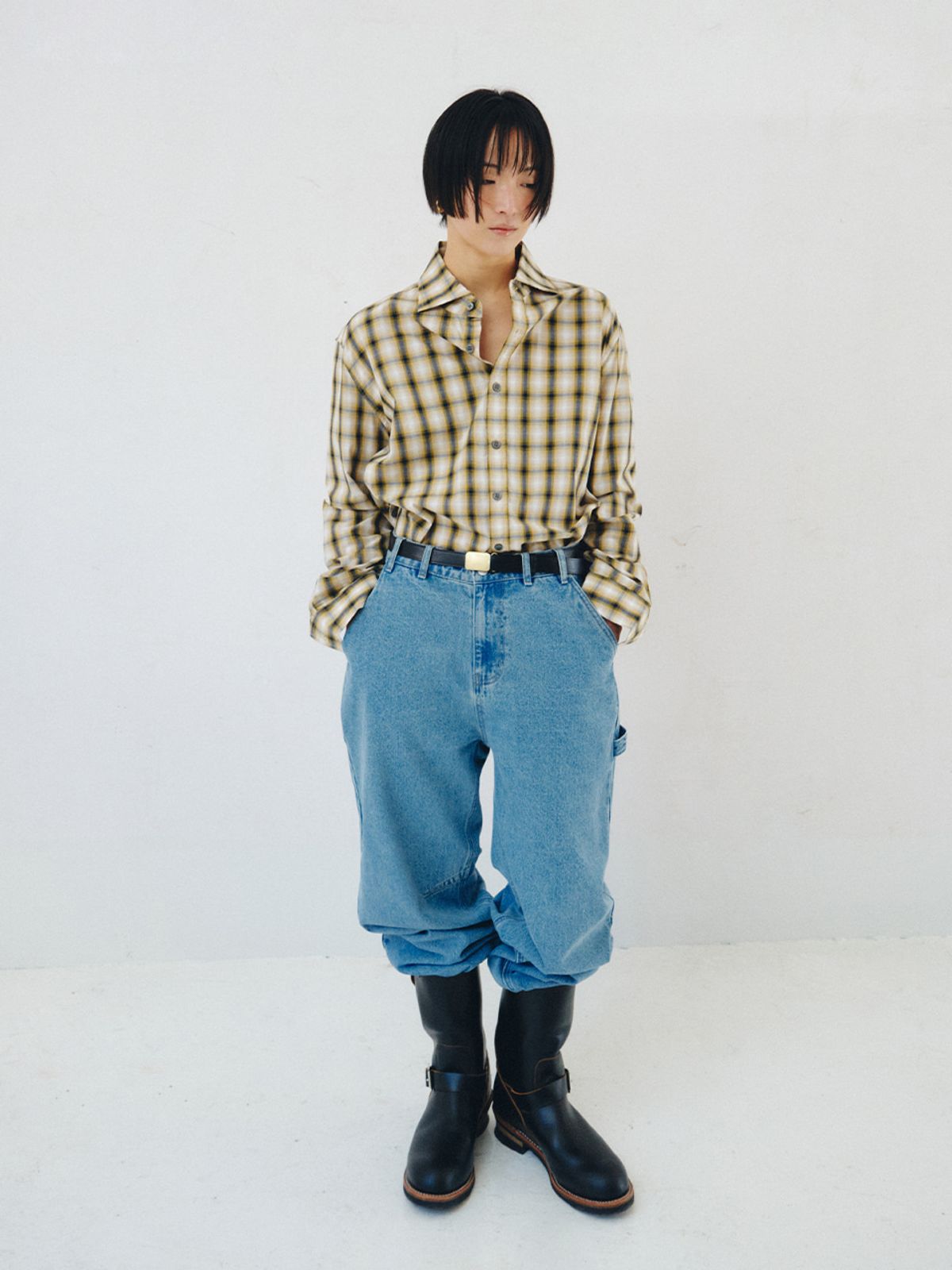 플리즈프로젝트(PLZPROJECT) SIDE-OPEN CHECK SHIRT, YELLOW