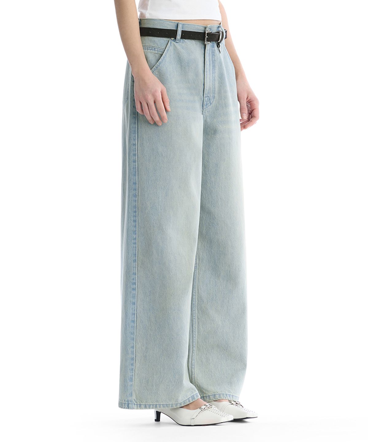 트리밍버드(TREEMINGBIRD) Tonal Wide Denim Pants [ Light Blue ]