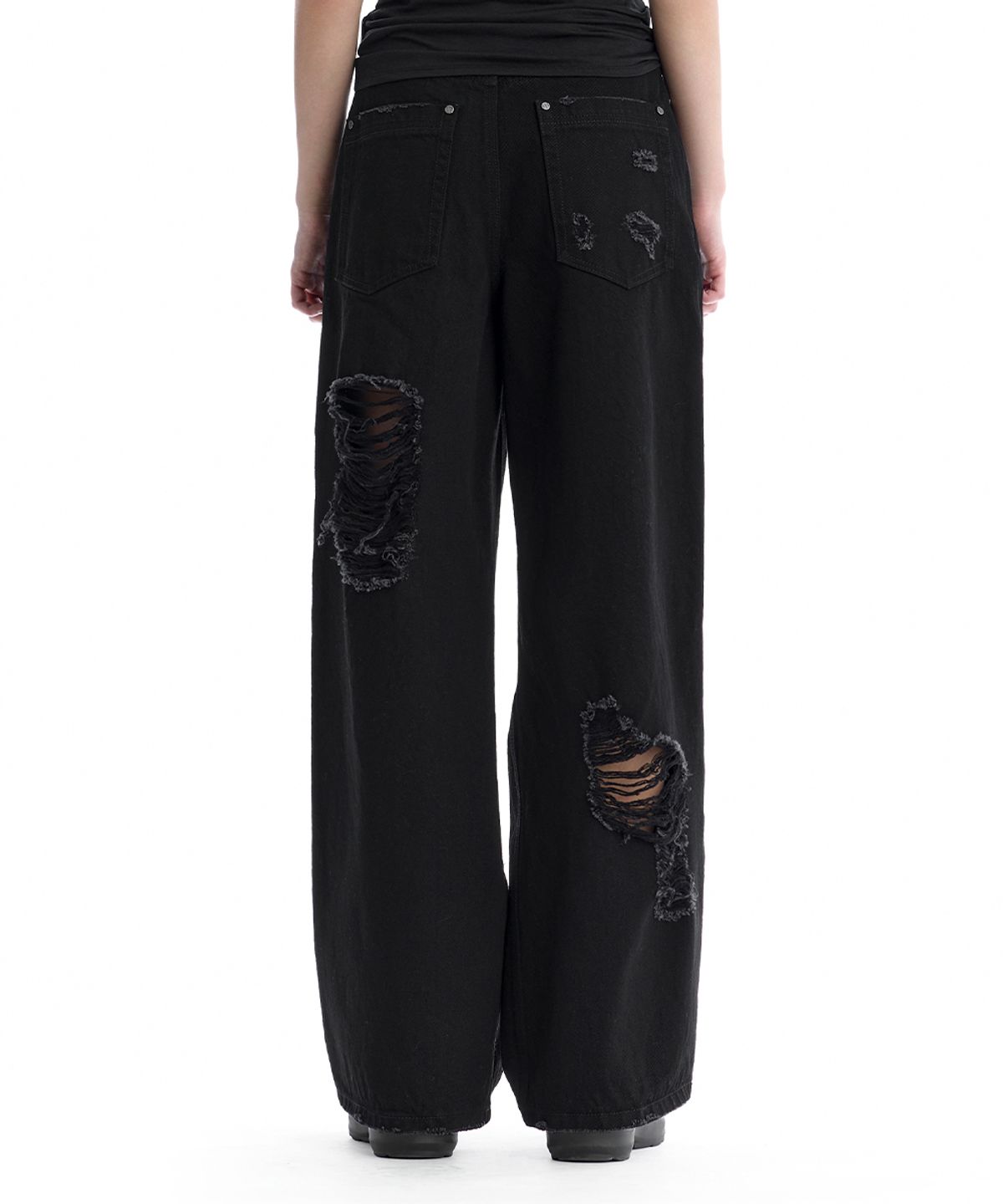 트리밍버드(TREEMINGBIRD) Scratch Damage Cotton Twill Pants [ Black ]