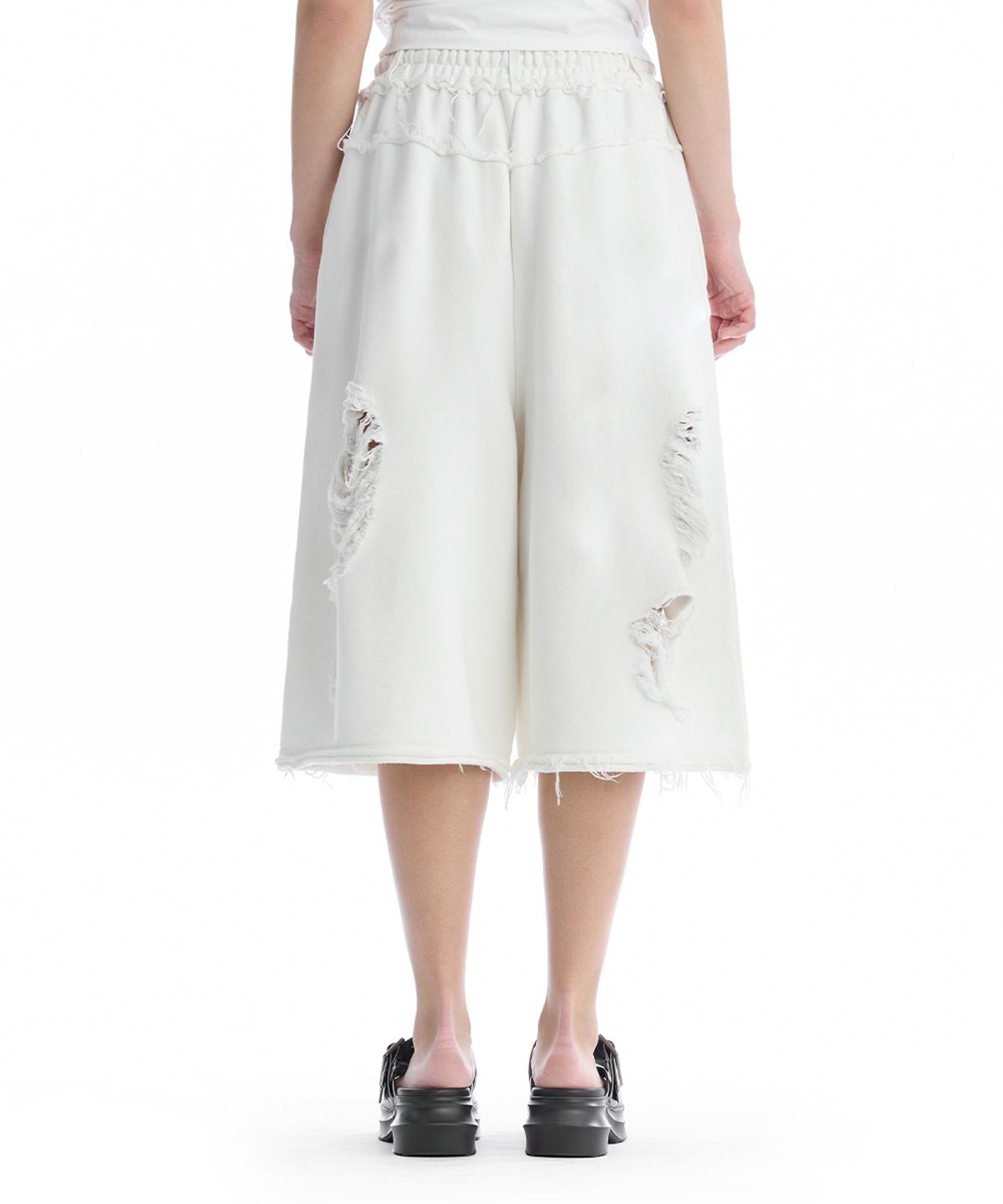 트리밍버드(TREEMINGBIRD) Scratch Damage Bermuda Sweat Pants [ White ]