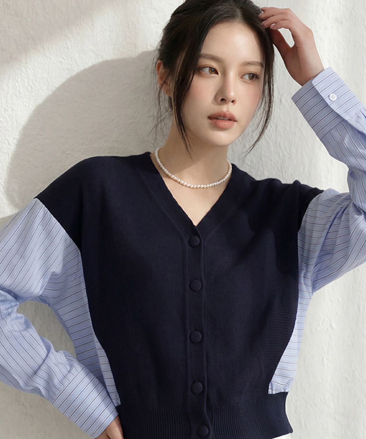메르시마리에(MERCI MARIE) 셔츠 레이어드 브이넥 가디건 22688