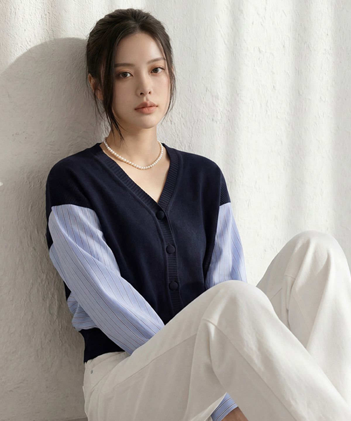 메르시마리에(MERCI MARIE) 셔츠 레이어드 브이넥 가디건 22688