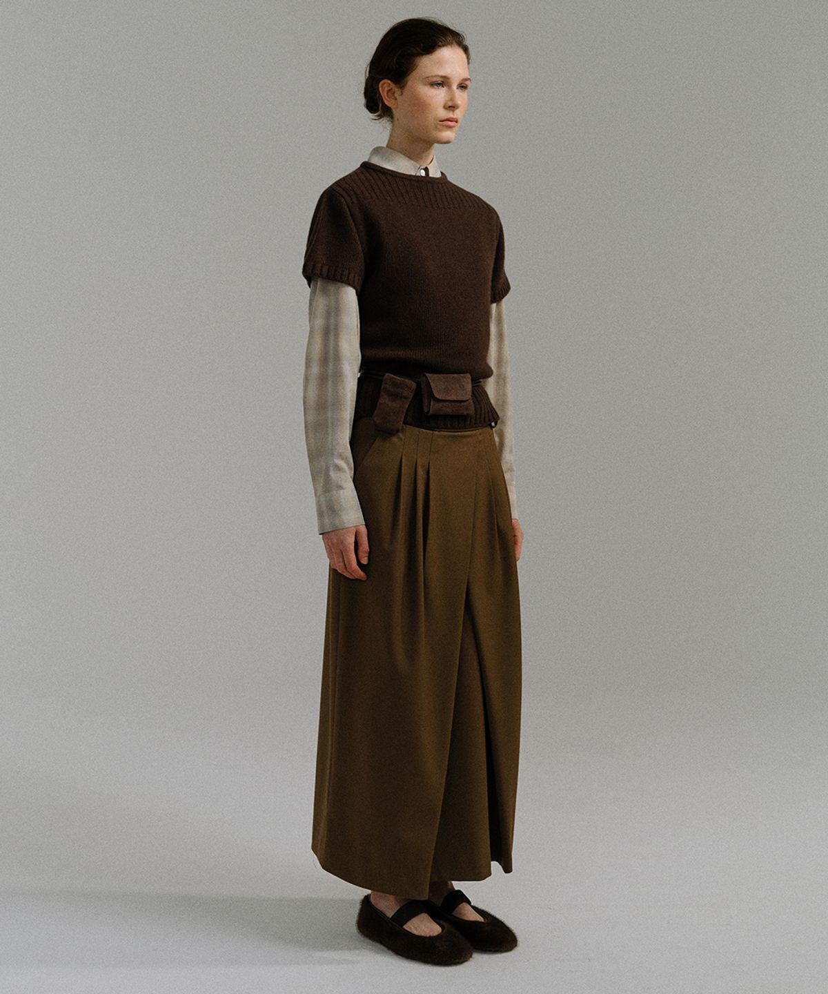 아우브아워(AUBOUR) bud wrap skirt (mocha)