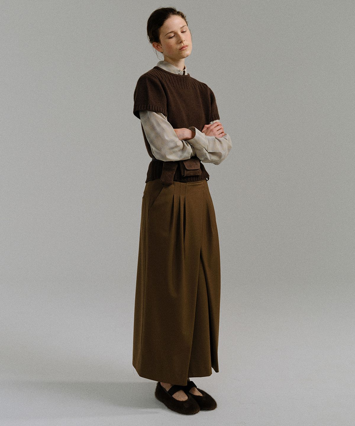 아우브아워(AUBOUR) bud wrap skirt (mocha)