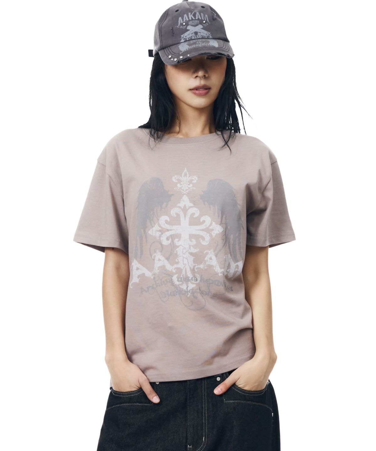 아캄(AAKAM) Cross Wing Half Top (Beige)