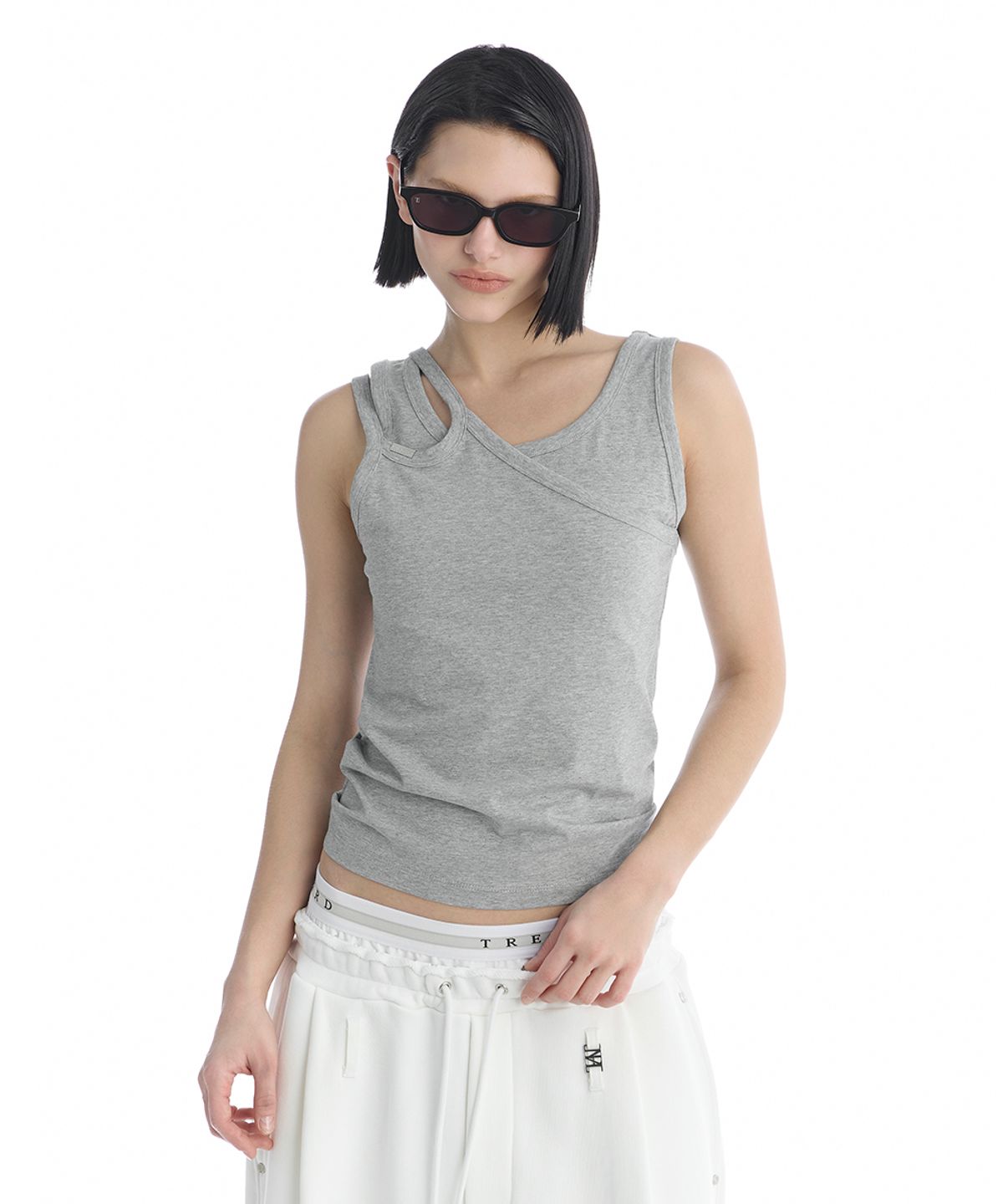 트리밍버드(TREEMINGBIRD) Double Strap Jersey Sleeveless Top [ Melange Gray ]