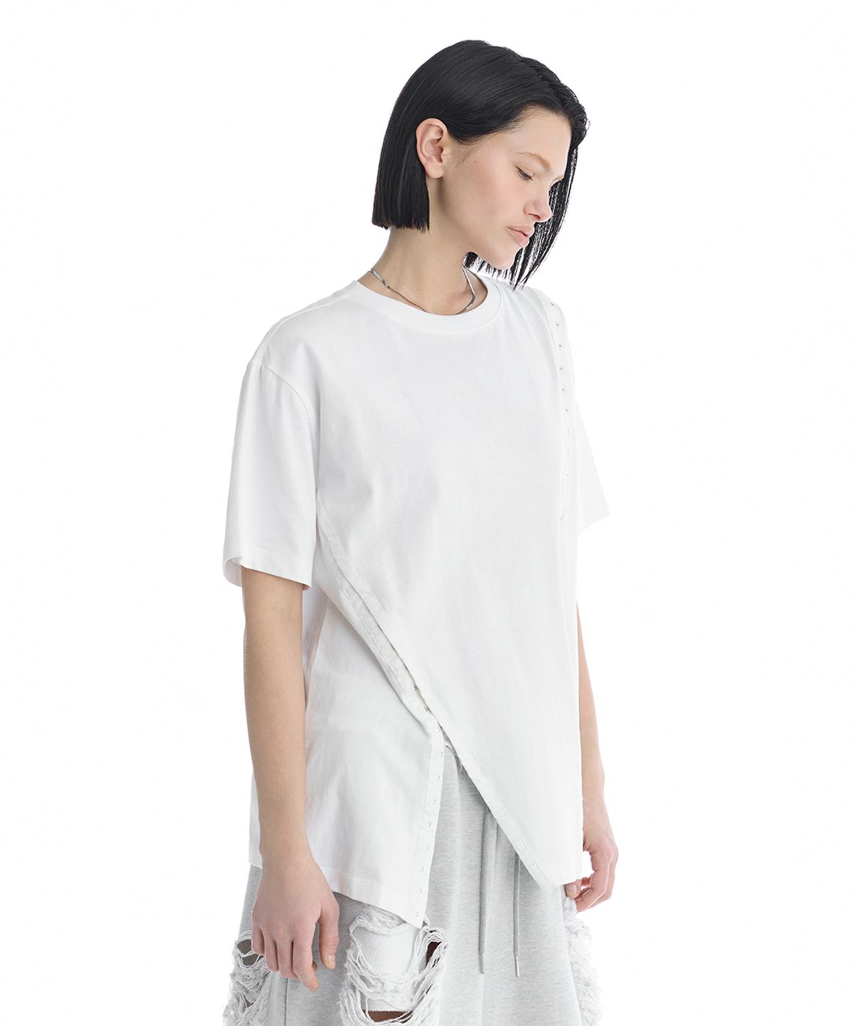 트리밍버드(TREEMINGBIRD) Hook and Eye Boxy T-Shirts [ White ]