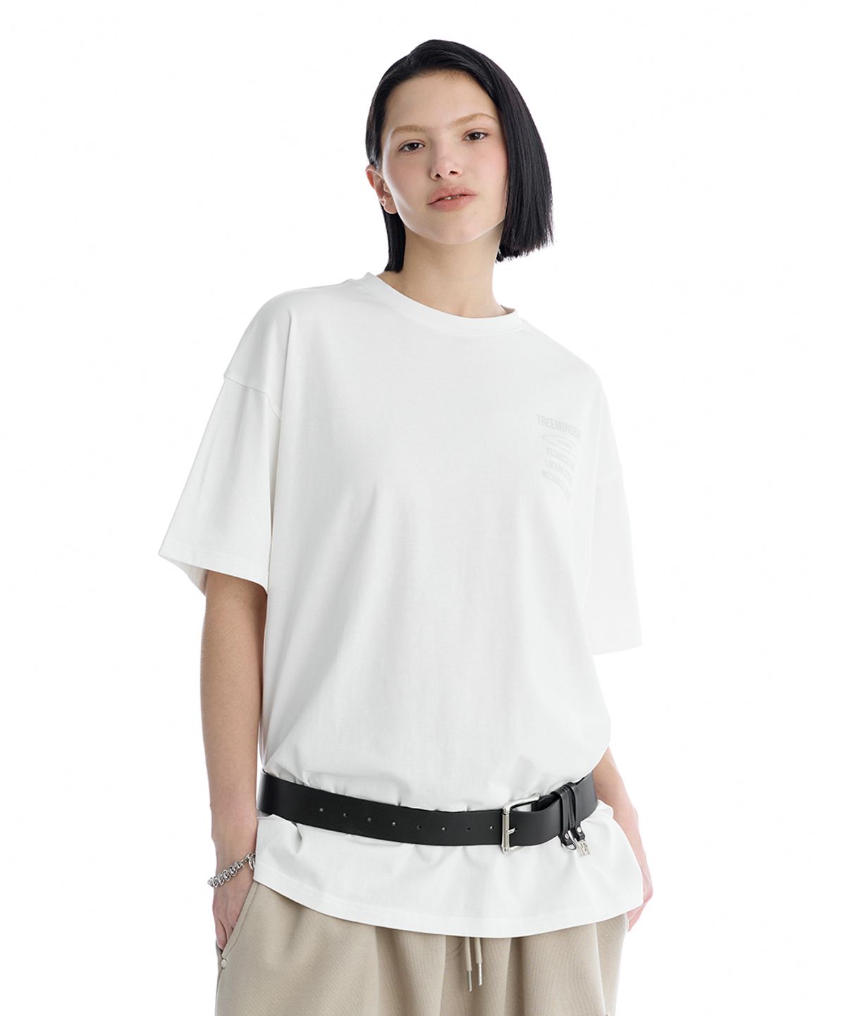 트리밍버드(TREEMINGBIRD) Oversized Graphic T-Shirts [ White ]