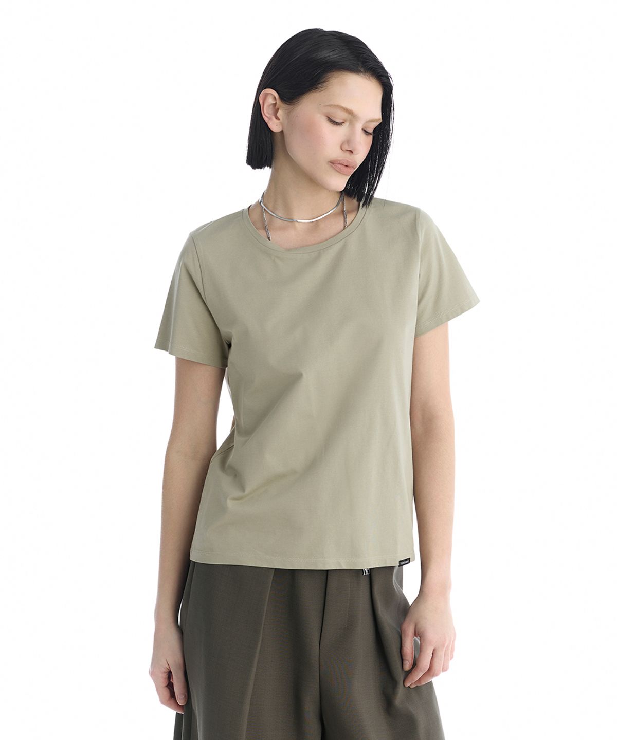 트리밍버드(TREEMINGBIRD) Essential Silky Cotton T-Shirts [ Light Khaki ]