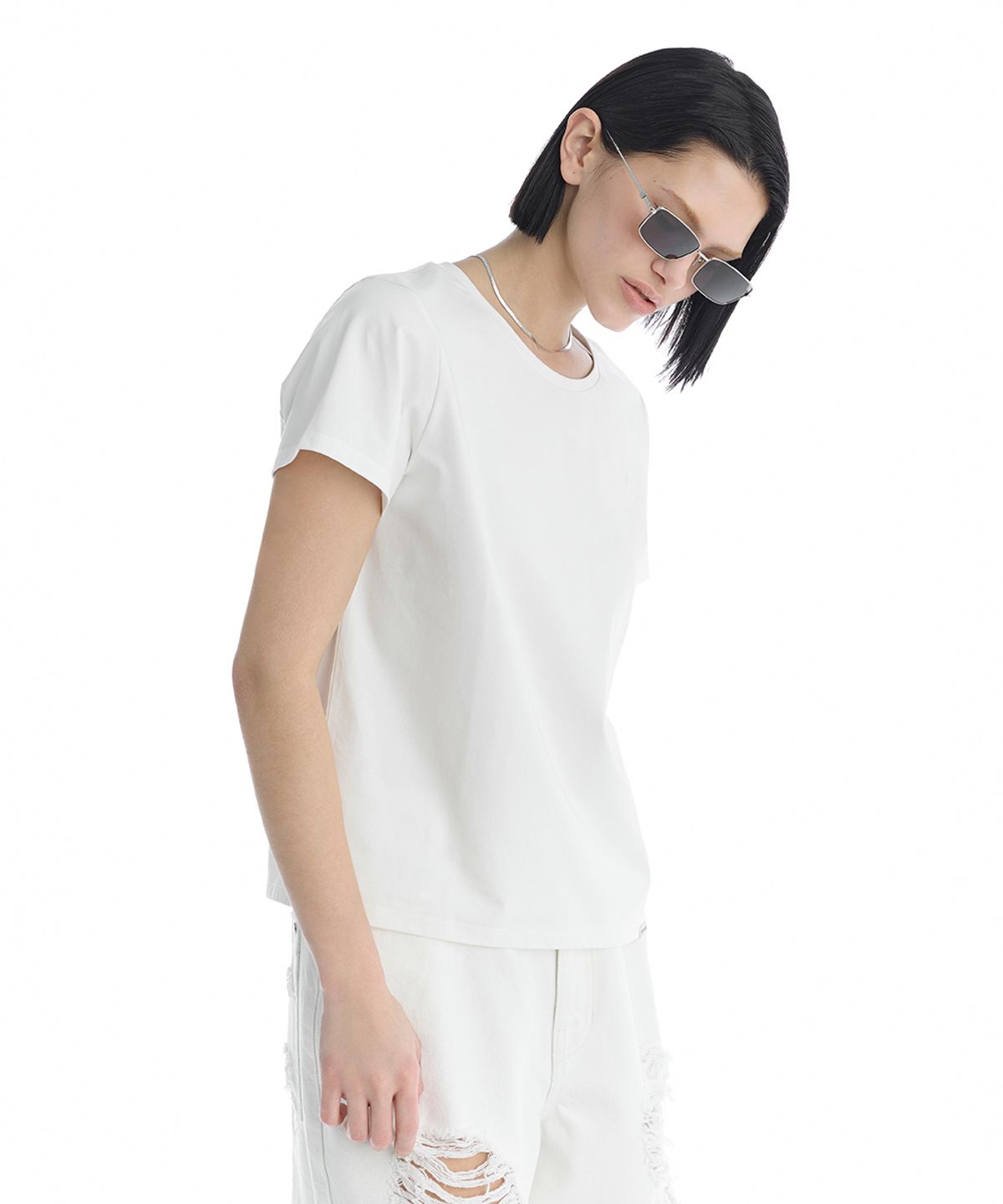 트리밍버드(TREEMINGBIRD) Essential Silky Cotton T-Shirts [ White ]