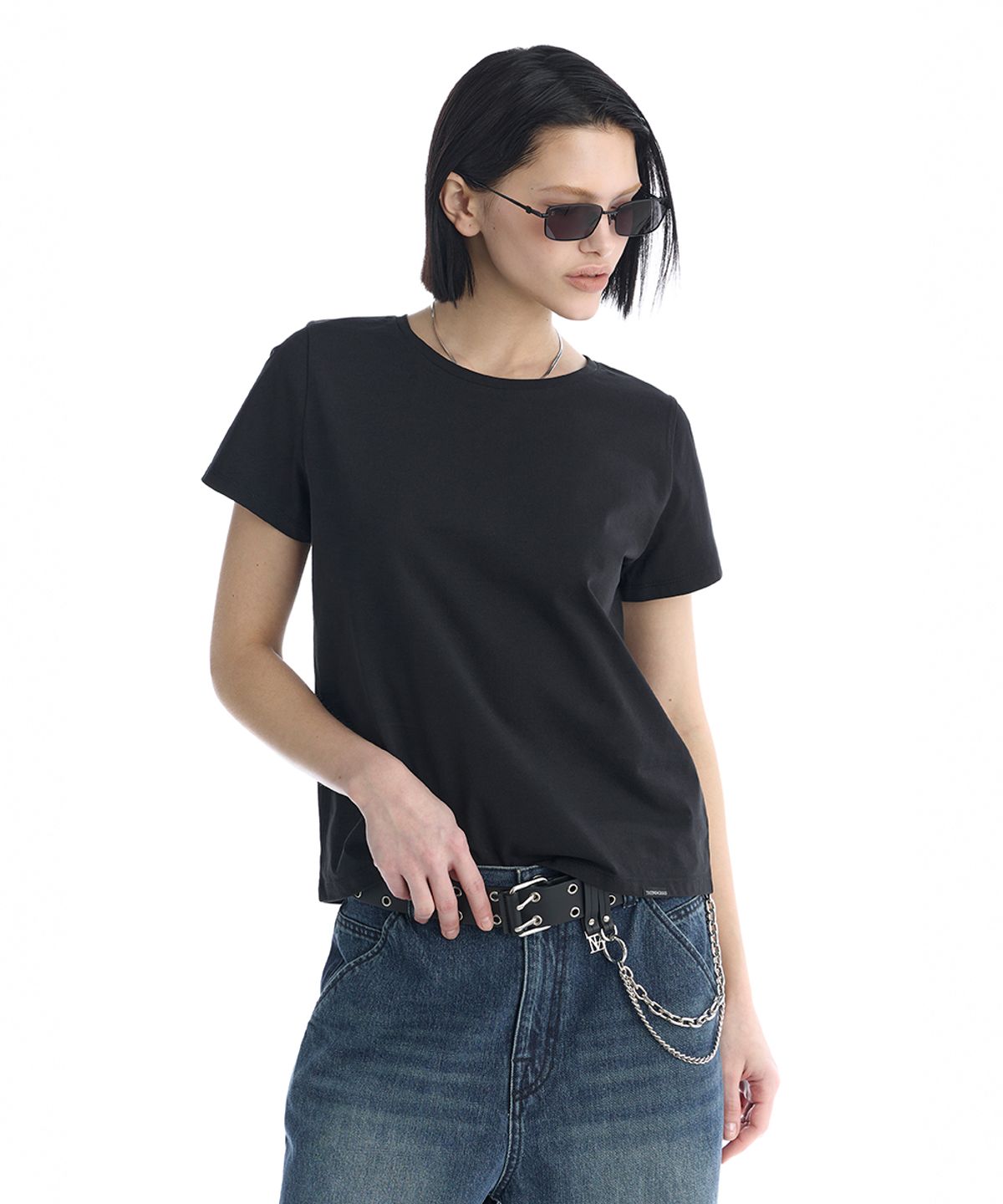 트리밍버드(TREEMINGBIRD) Essential Silky Cotton T-Shirts [ Black ]