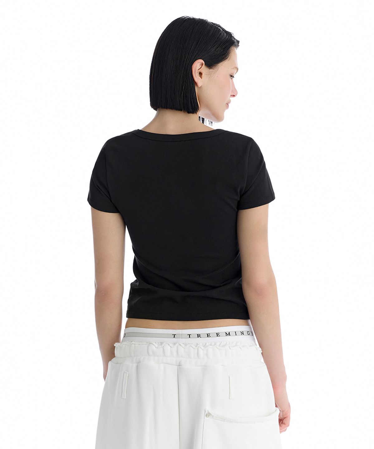 트리밍버드(TREEMINGBIRD) Metallic Hot-Fix Logo Slim T-Shirt [ Black ]