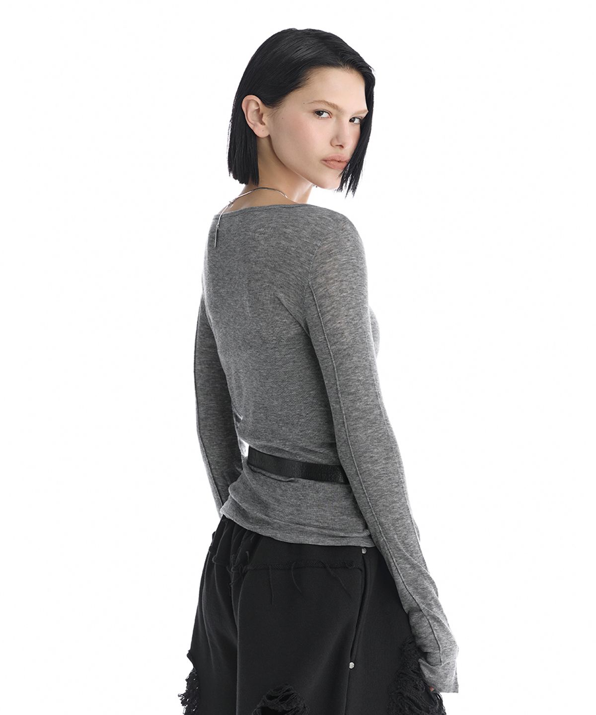 트리밍버드(TREEMINGBIRD) Essential Pintuck Long-Sleeve T-Shirts [ Melange Gray ]