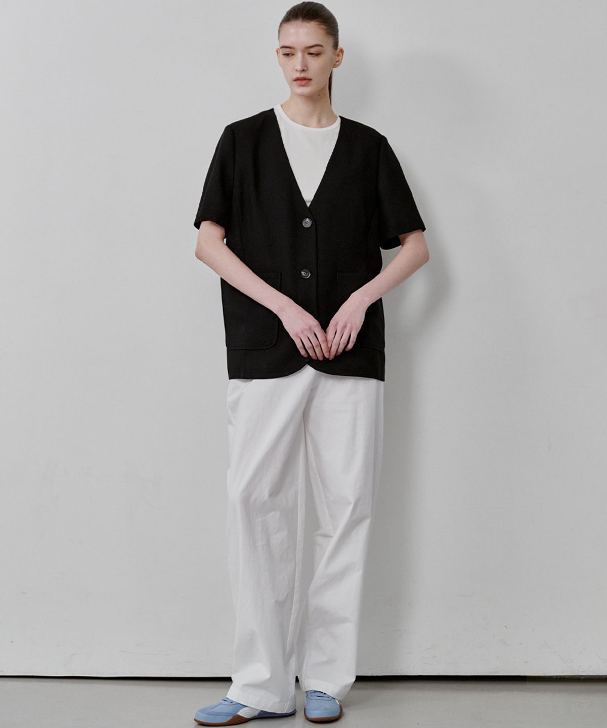 마롭(MALOUPE) 6610 노카라 반팔자켓 (블랙)
