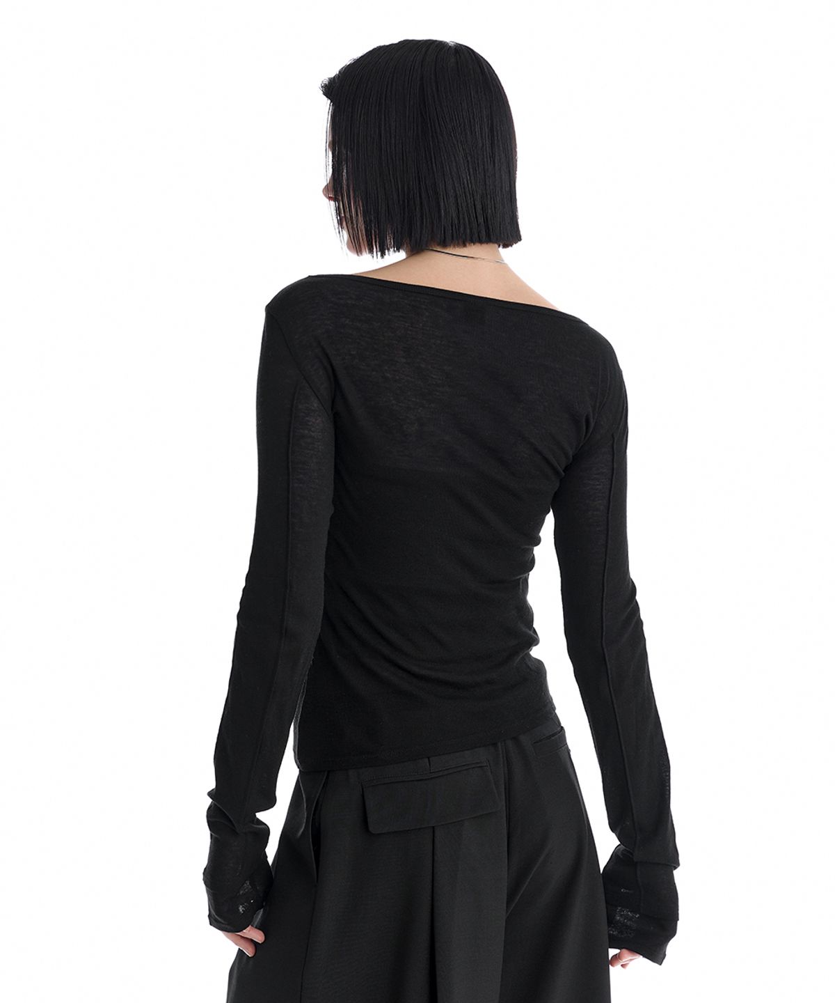 트리밍버드(TREEMINGBIRD) Essential Pintuck Long-Sleeve T-Shirts [ Black ]