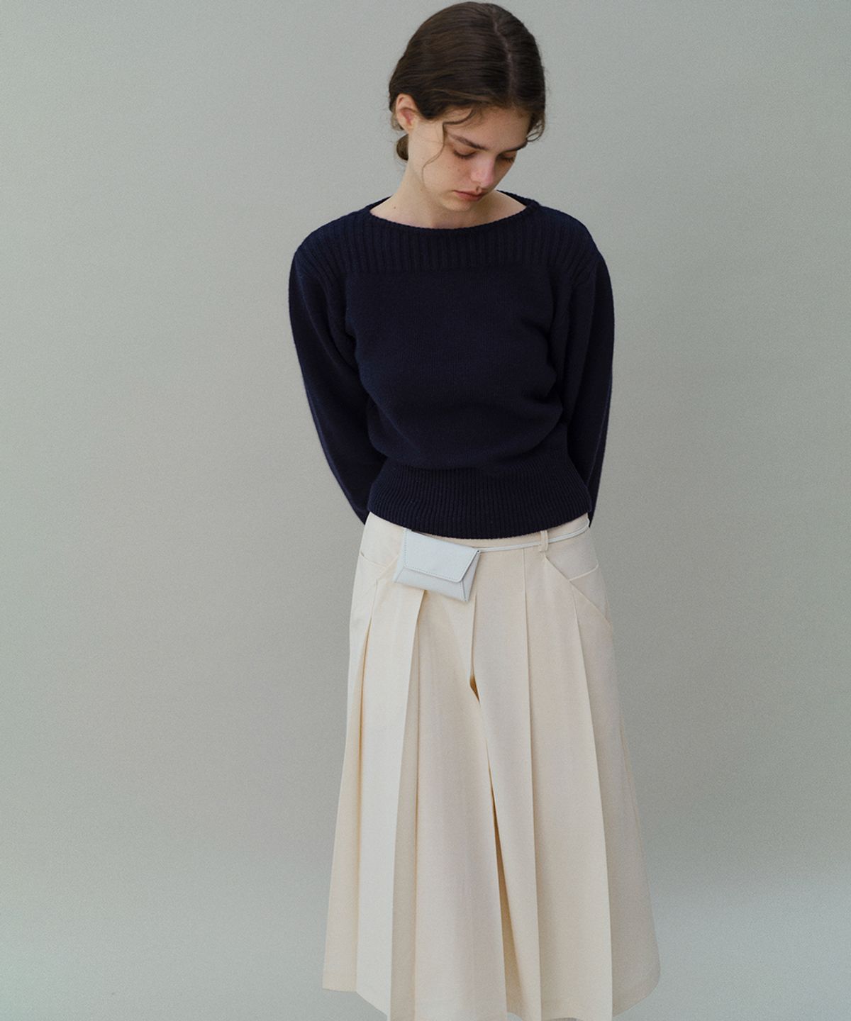 아우브아워(AUBOUR) double pocket pleats skirt (ivory)