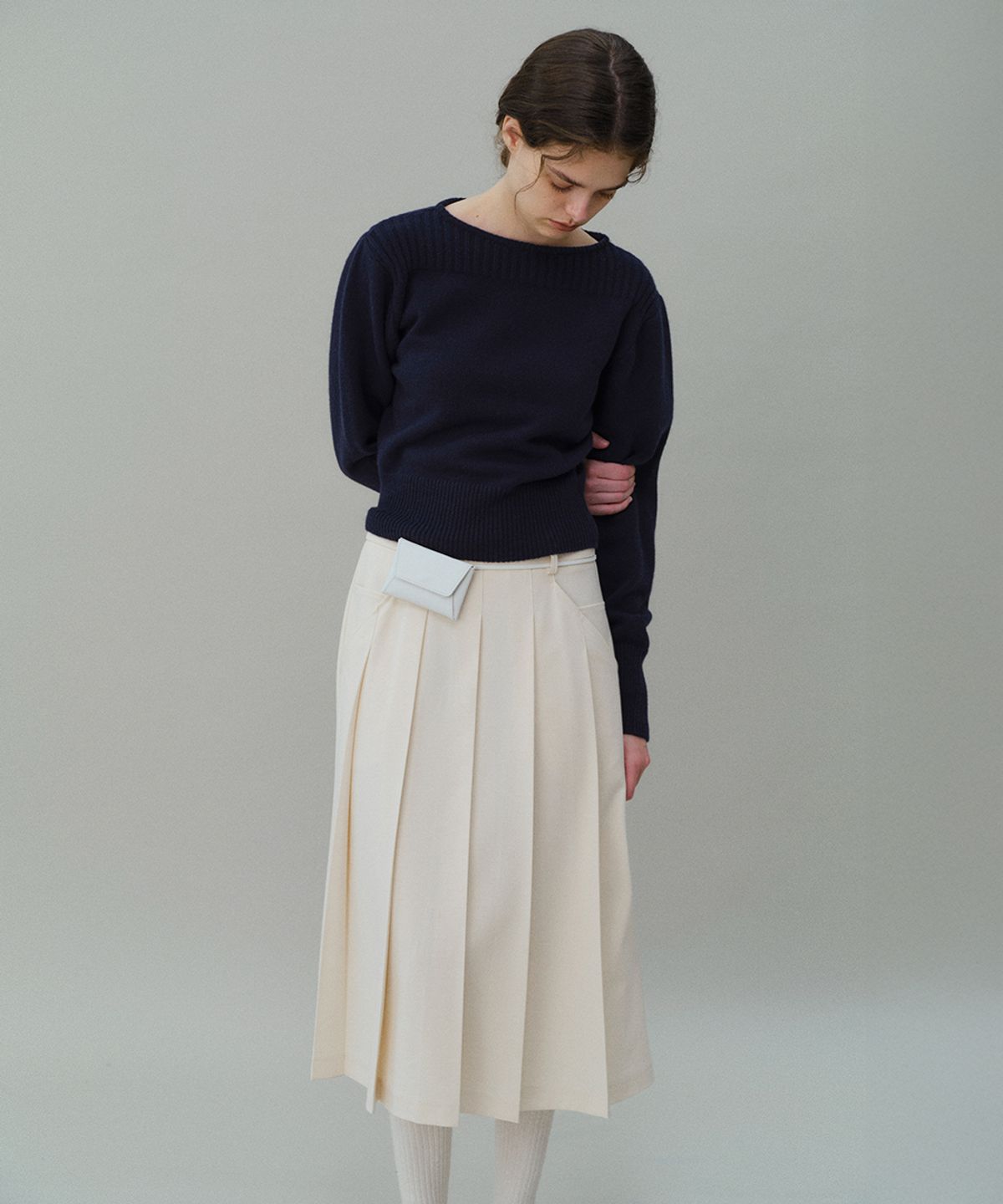 아우브아워(AUBOUR) double pocket pleats skirt (ivory)