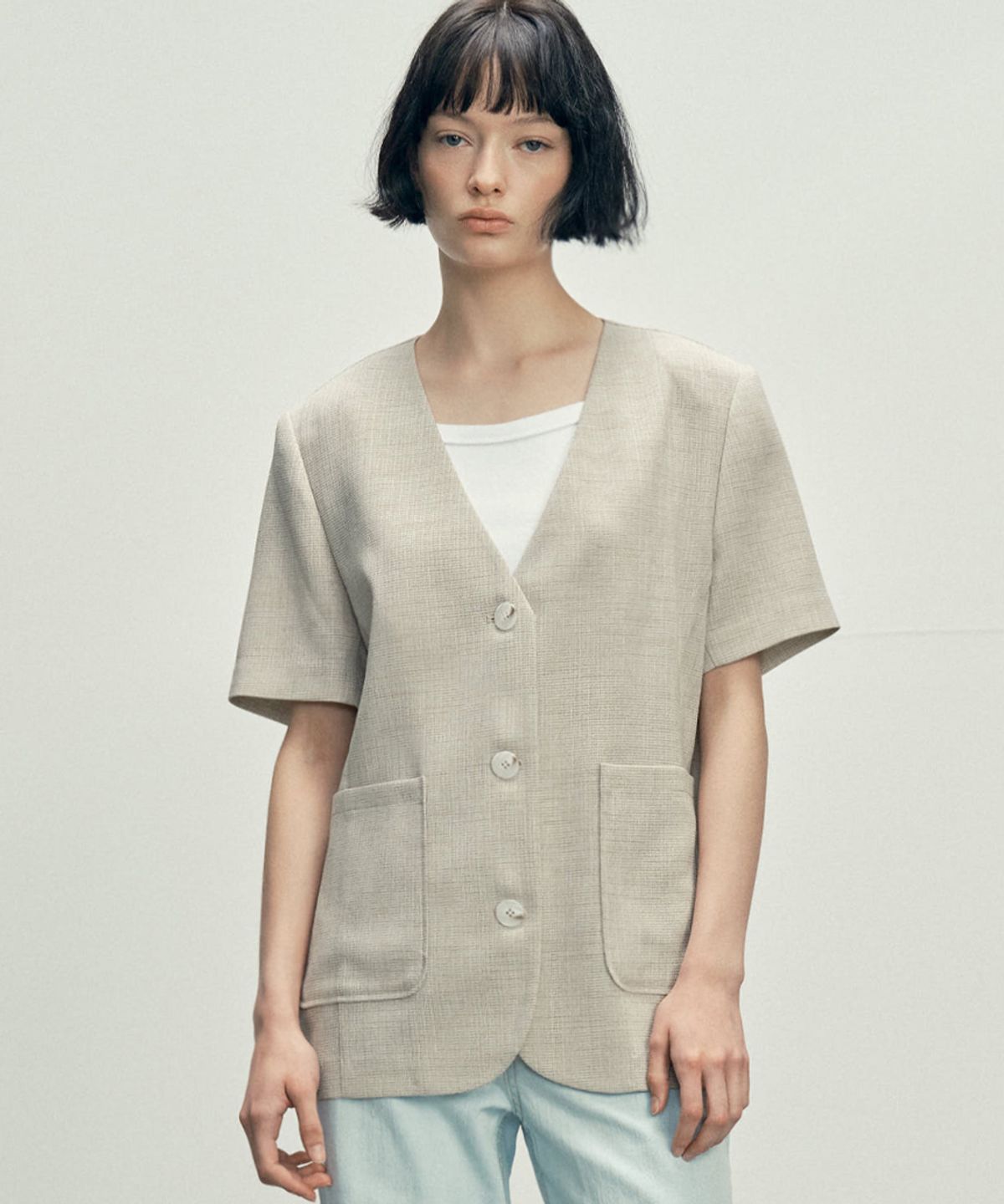마롭(MALOUPE) 6610 노카라 반팔자켓 (베이지)