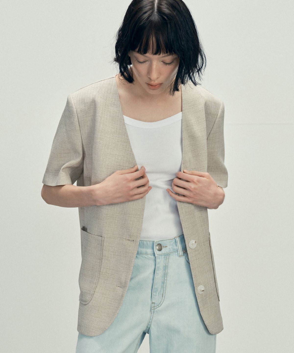 마롭(MALOUPE) 6610 노카라 반팔자켓 (베이지)
