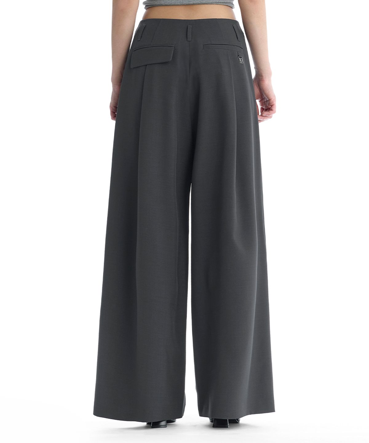 트리밍버드(TREEMINGBIRD) Minimal Button-Detail Set-Up Wide Pants [ Charcoal ]