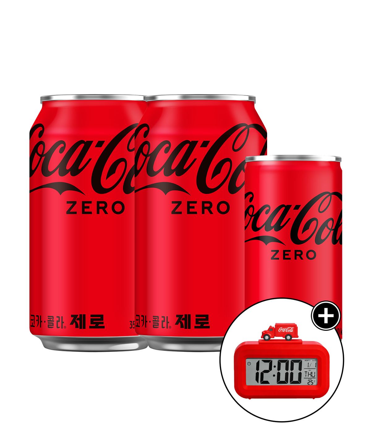 코카-콜라(COCA-COLA) 코카콜라 제로 350ml CAN (24입) 2박스+코카콜라 제로190ml CAN(30입) 1박스+코카콜라 탁상시계_분리배송