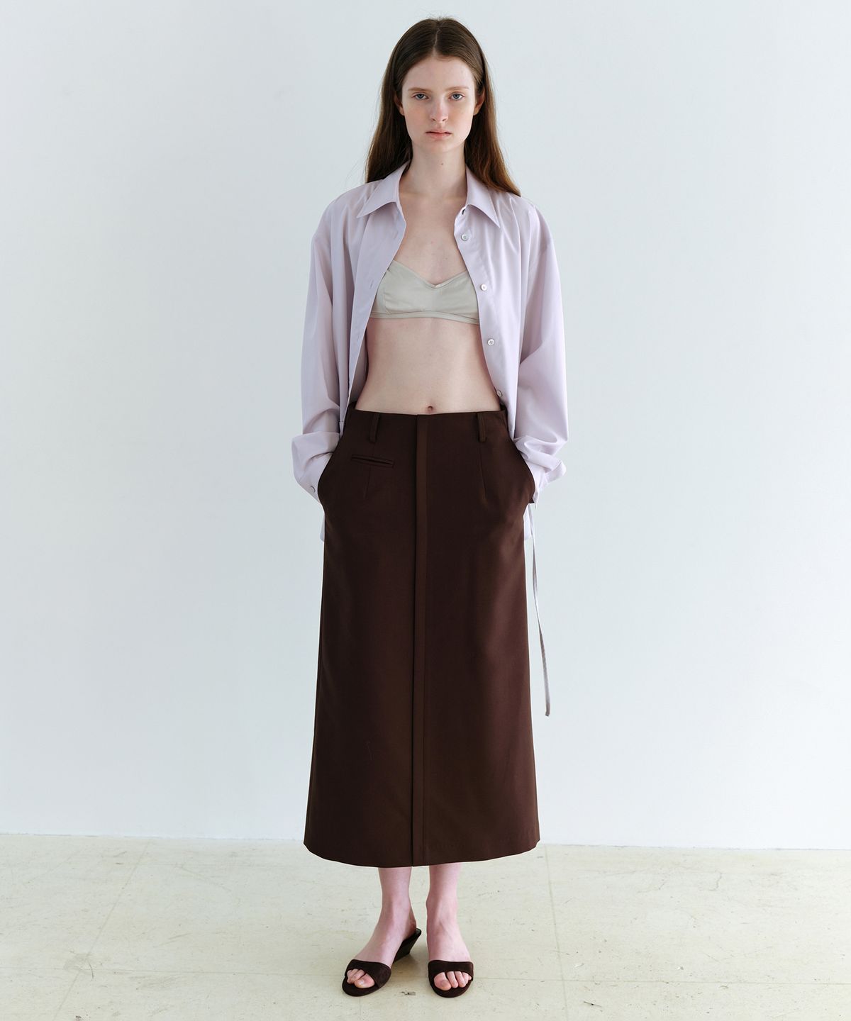 아우브아워(AUBOUR) lip pencil skirt (brown)