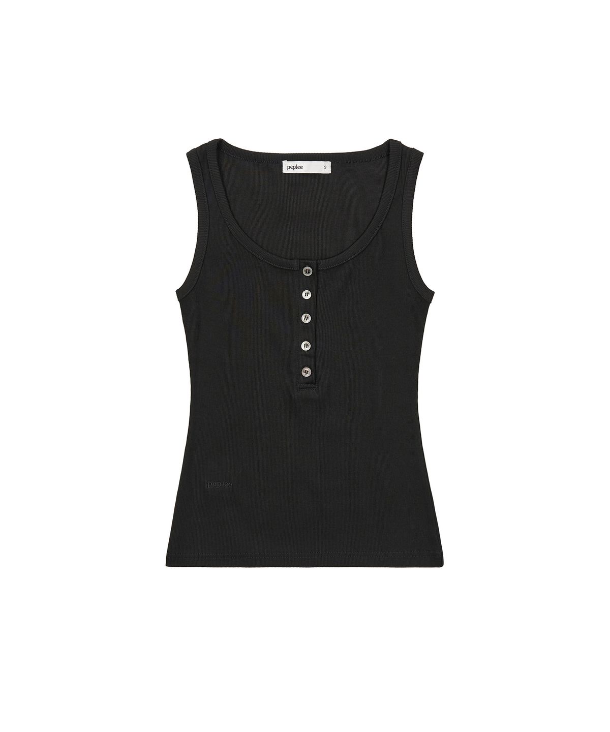 페플리(PEPLEE) Button Henley Neck Sleeveless Top (Black)