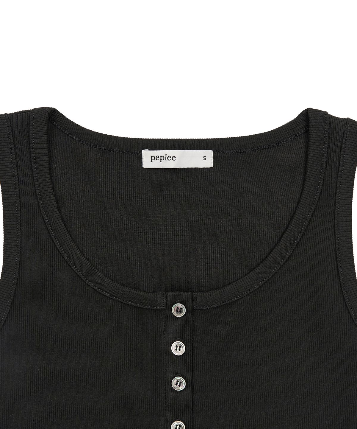 페플리(PEPLEE) Button Henley Neck Sleeveless Top (Black)