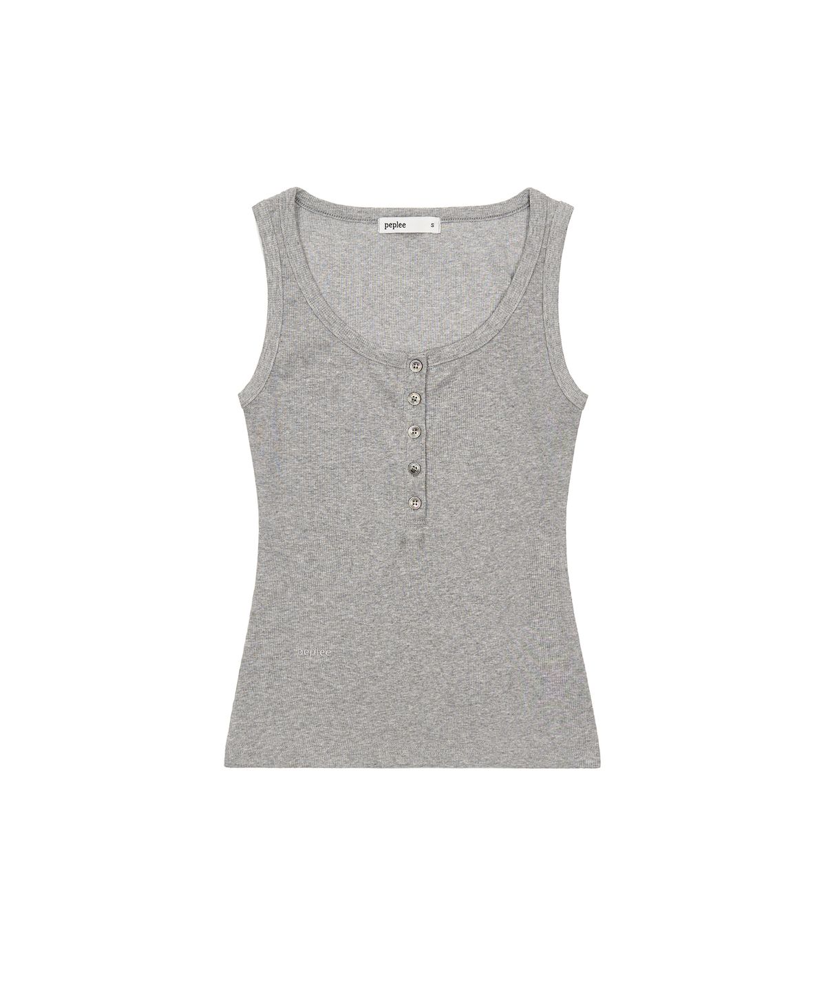 페플리(PEPLEE) Button Henley Neck Sleeveless Top (Grey)
