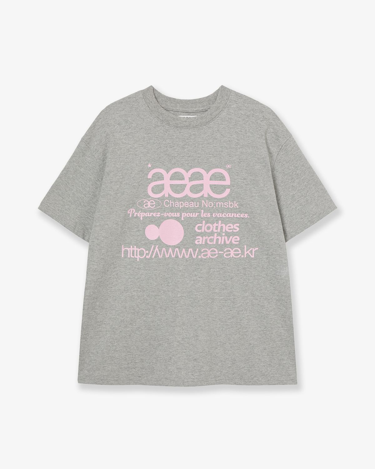 에이이에이이(AEAE) WEB LOGO T-SHIRTS [GREY/PINK]