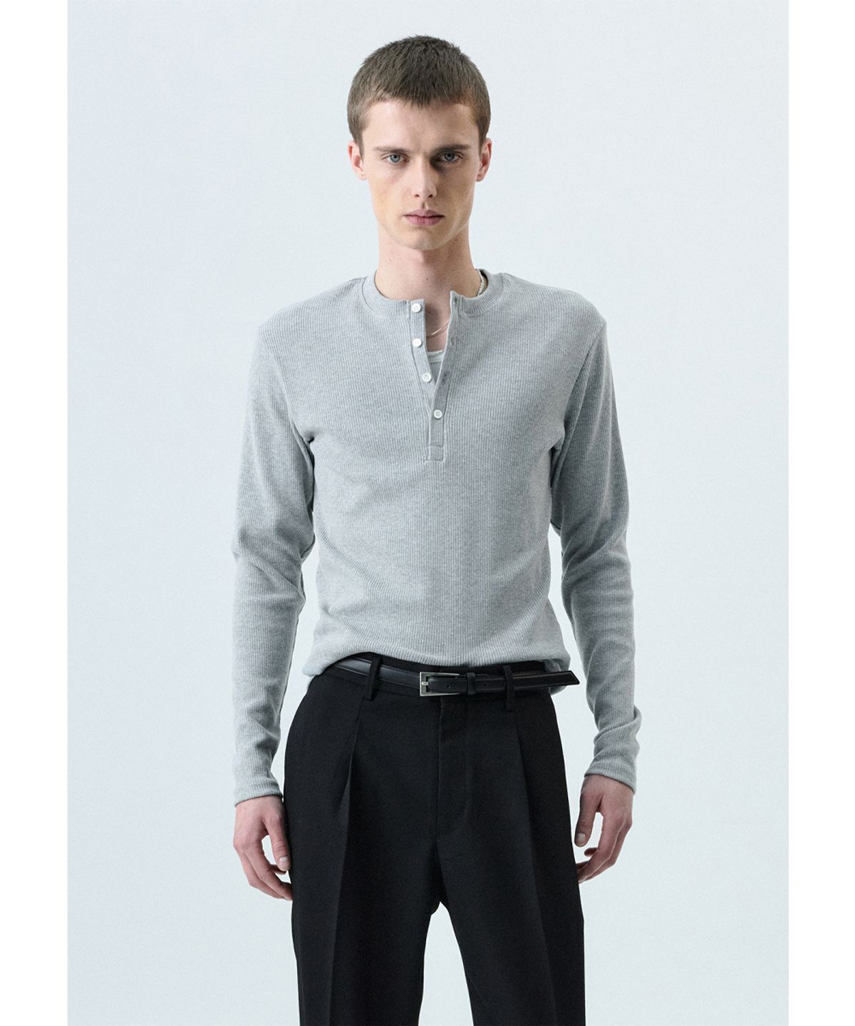 세비지(SAVAGE) Henley Neck Long Sleeve - Grey