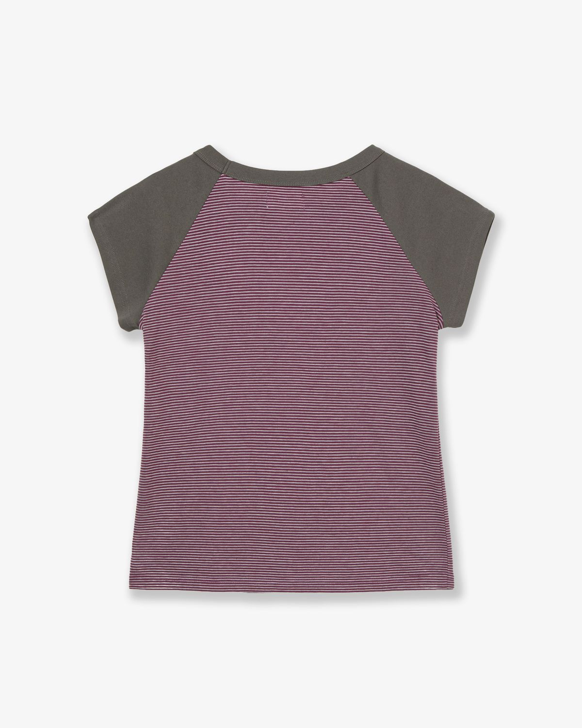 에이이에이이(AEAE) STRIPE BUTTON RAGLAN TEE [PURPLE]