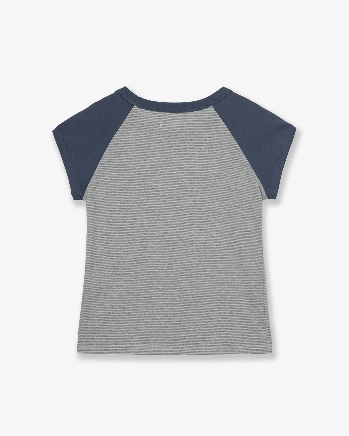 에이이에이이(AEAE) STRIPE BUTTON RAGLAN TEE [GREY]