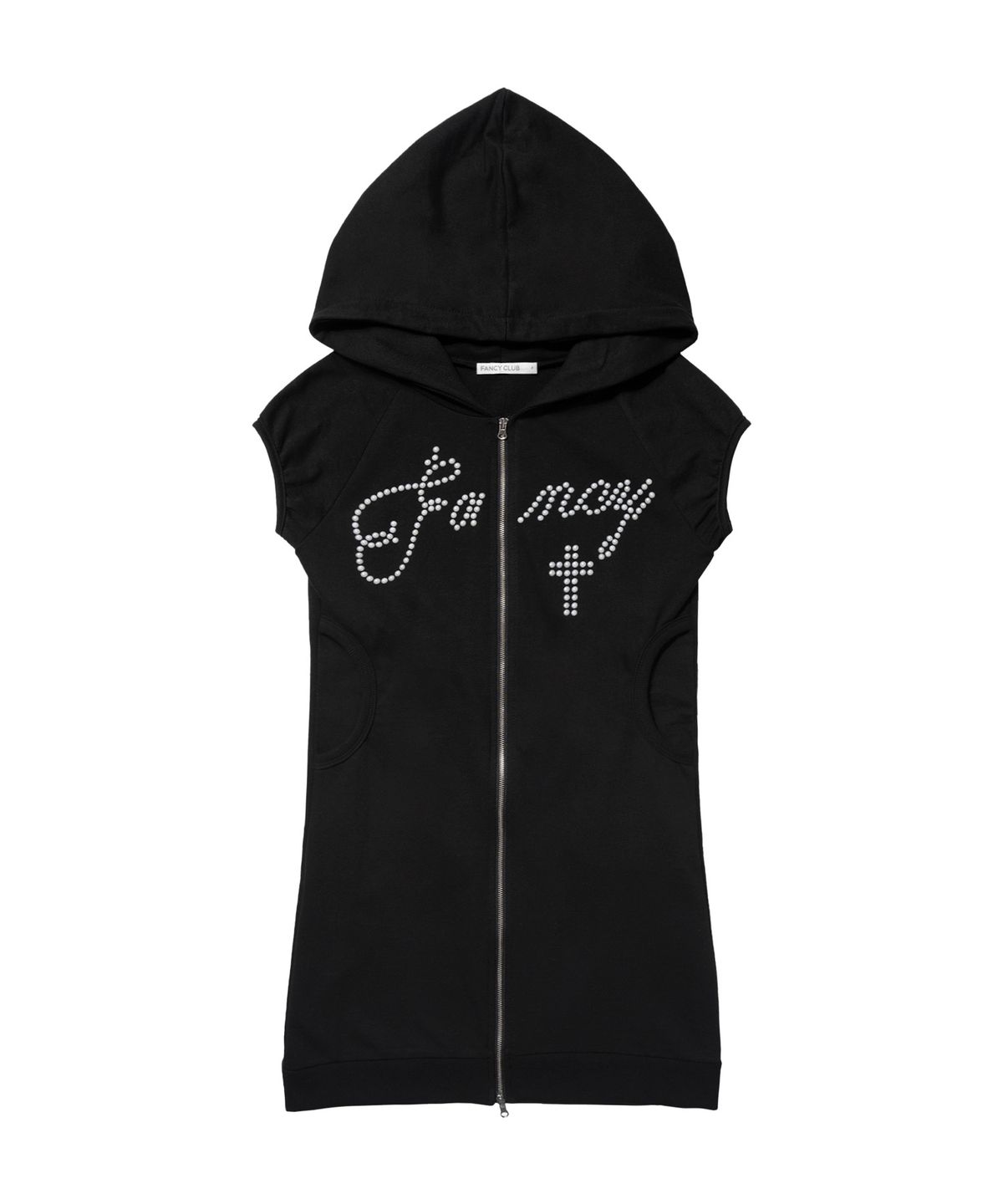 팬시클럽(FANCY CLUB) 핫픽스 퍼프 슬리브 후드 원피스 (BLACK) F26QD139