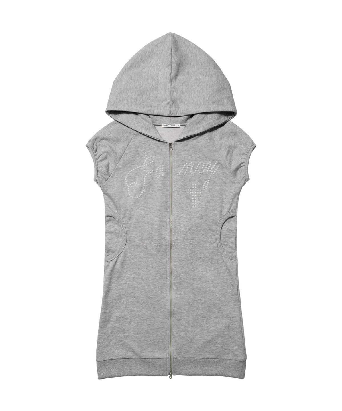 팬시클럽(FANCY CLUB) 핫픽스 퍼프 슬리브 후드 원피스 (GRAY) F26QD139