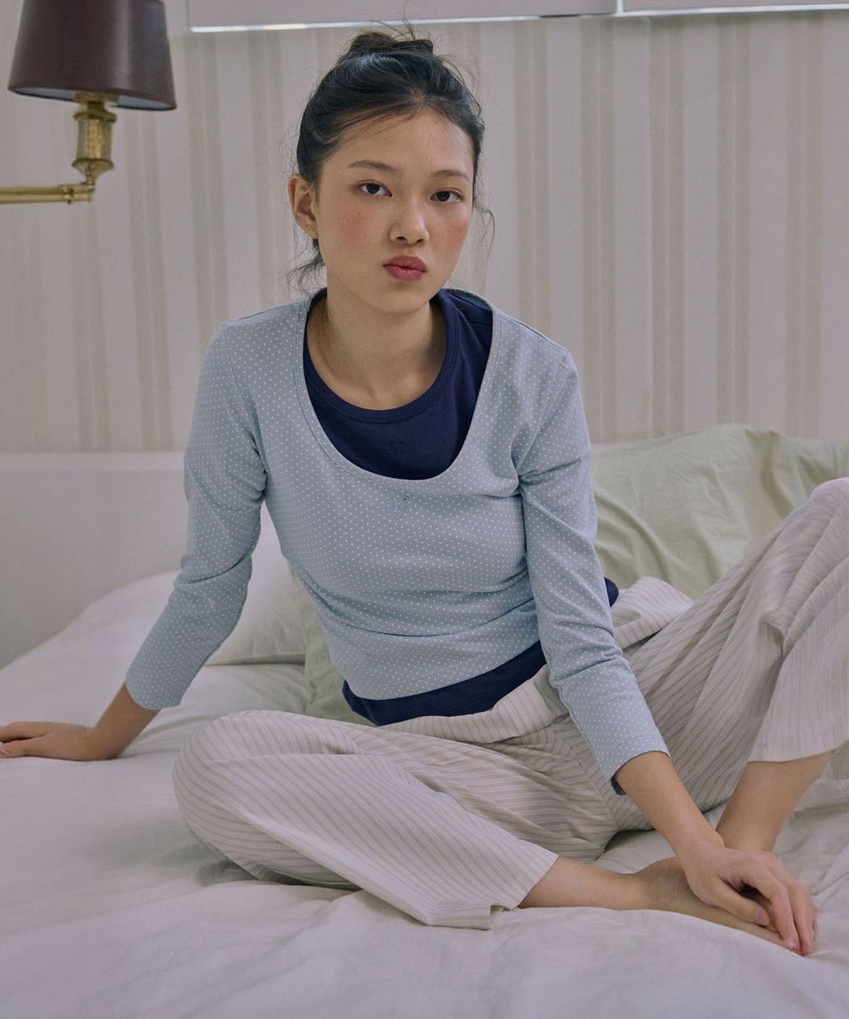 준준스페이스(JUNEJUNE SPACE) 3/4 sleeve logo tee_Light Blue(3/4 소매 로고 티셔츠_라이트 블루)