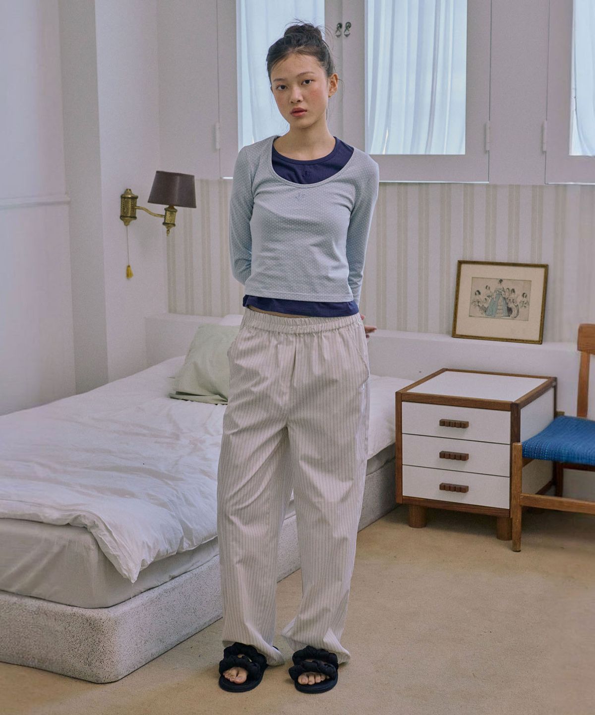 준준스페이스(JUNEJUNE SPACE) 3/4 sleeve logo tee_Light Blue(3/4 소매 로고 티셔츠_라이트 블루)