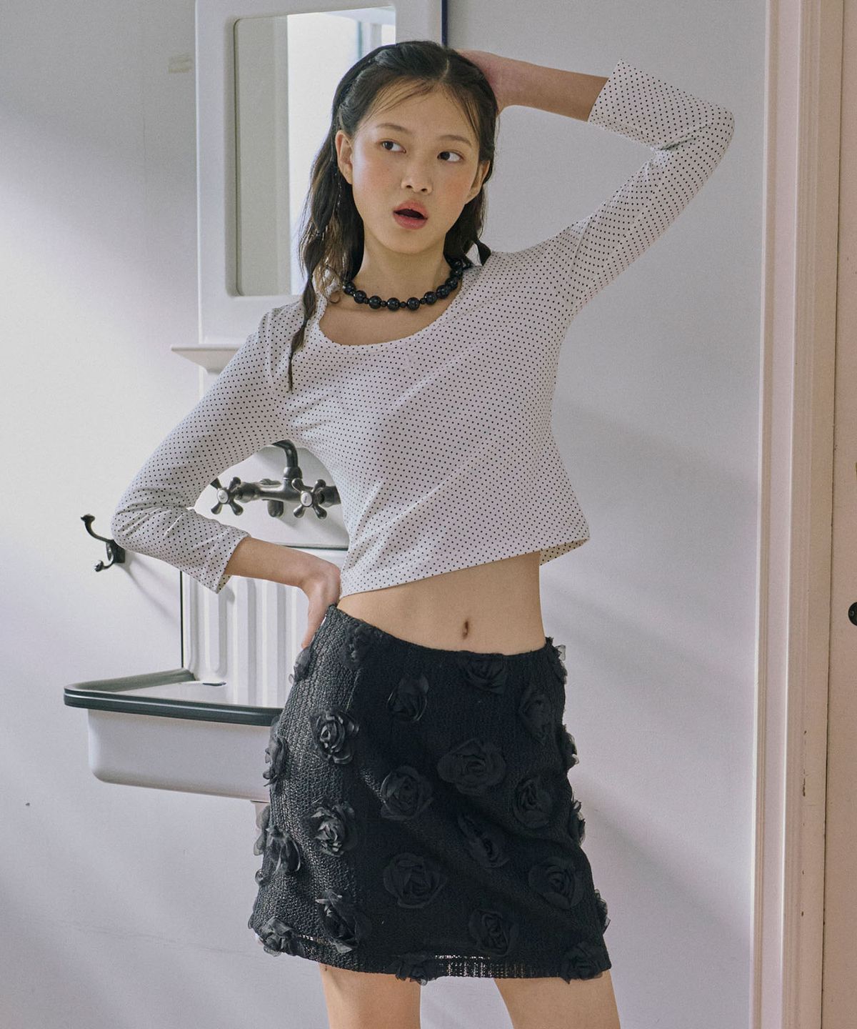 준준스페이스(JUNEJUNE SPACE) 3/4 sleeve logo tee_Ivory(3/4 소매 로고 티셔츠_아이보리)