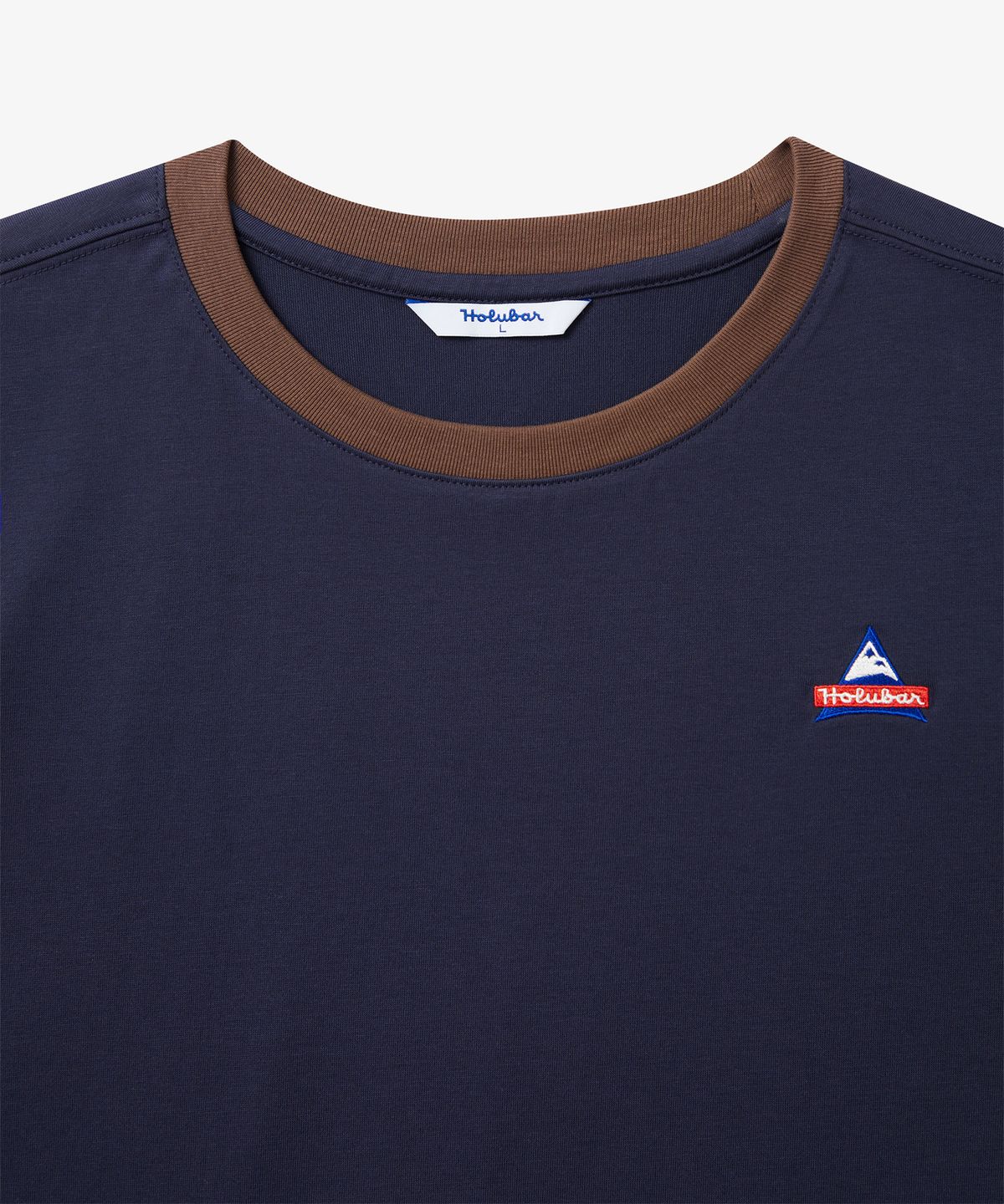 홀루바(HOLUBAR) Rib Neck Graphic T-Shirt Navy
