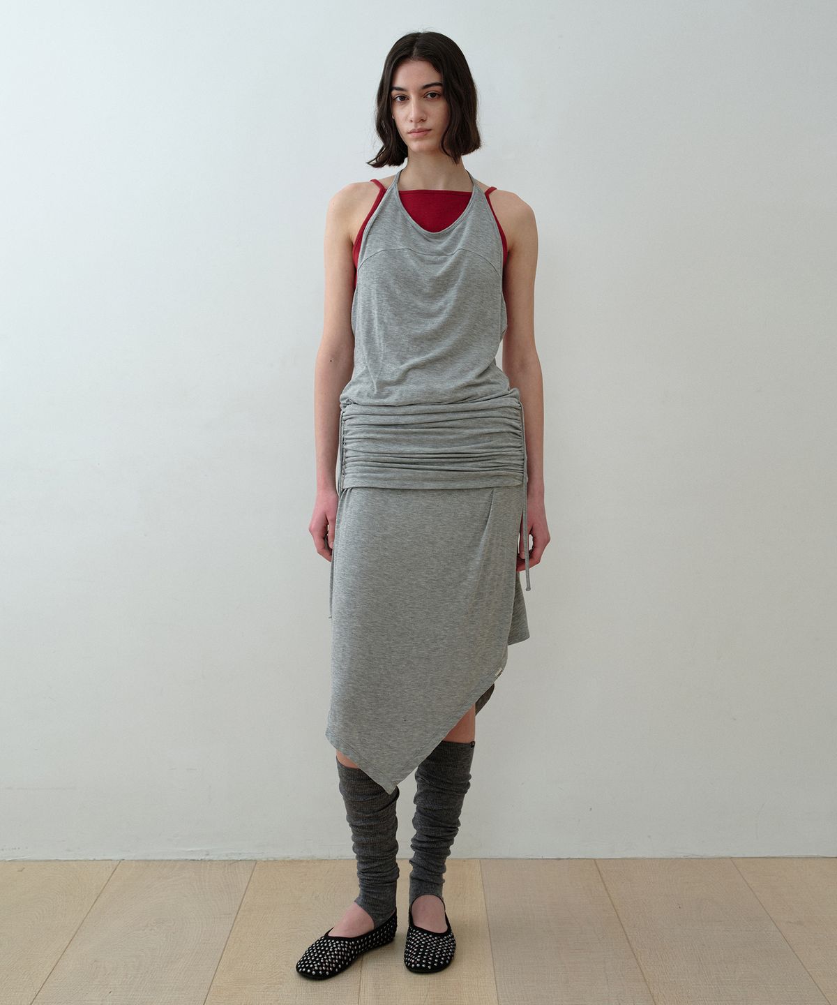 시메트릭 퍼센트(SYMMETRICPERCENT) Two-Way Shirring Jersey Dress / Melange Grey