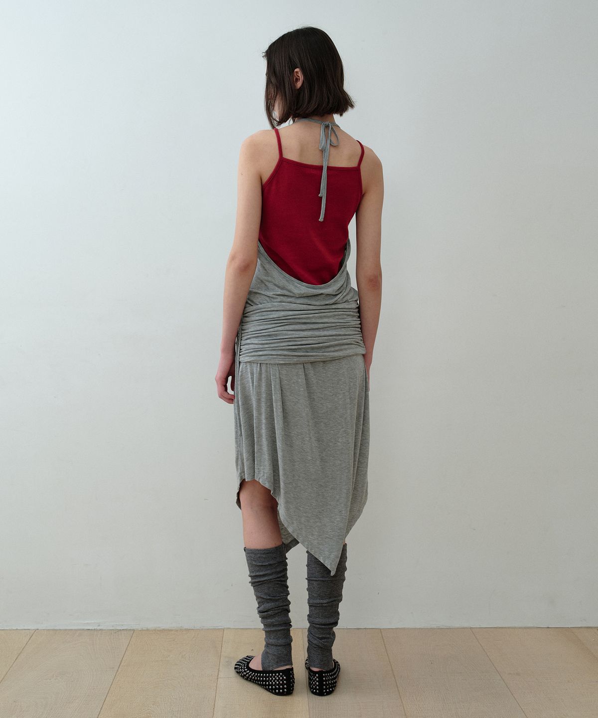 시메트릭 퍼센트(SYMMETRICPERCENT) Two-Way Shirring Jersey Dress / Melange Grey