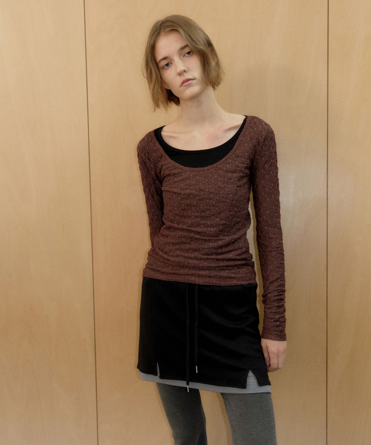 시메트릭 퍼센트(SYMMETRICPERCENT) Lace Two-Way Top / Brown