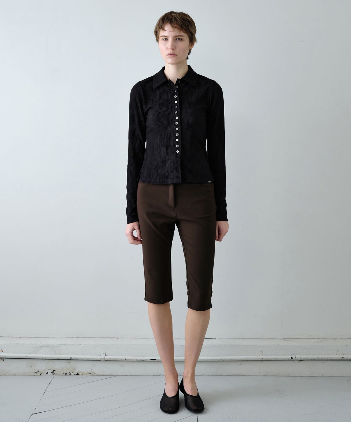 시메트릭 퍼센트(SYMMETRICPERCENT) Textured Button Shirt / Black