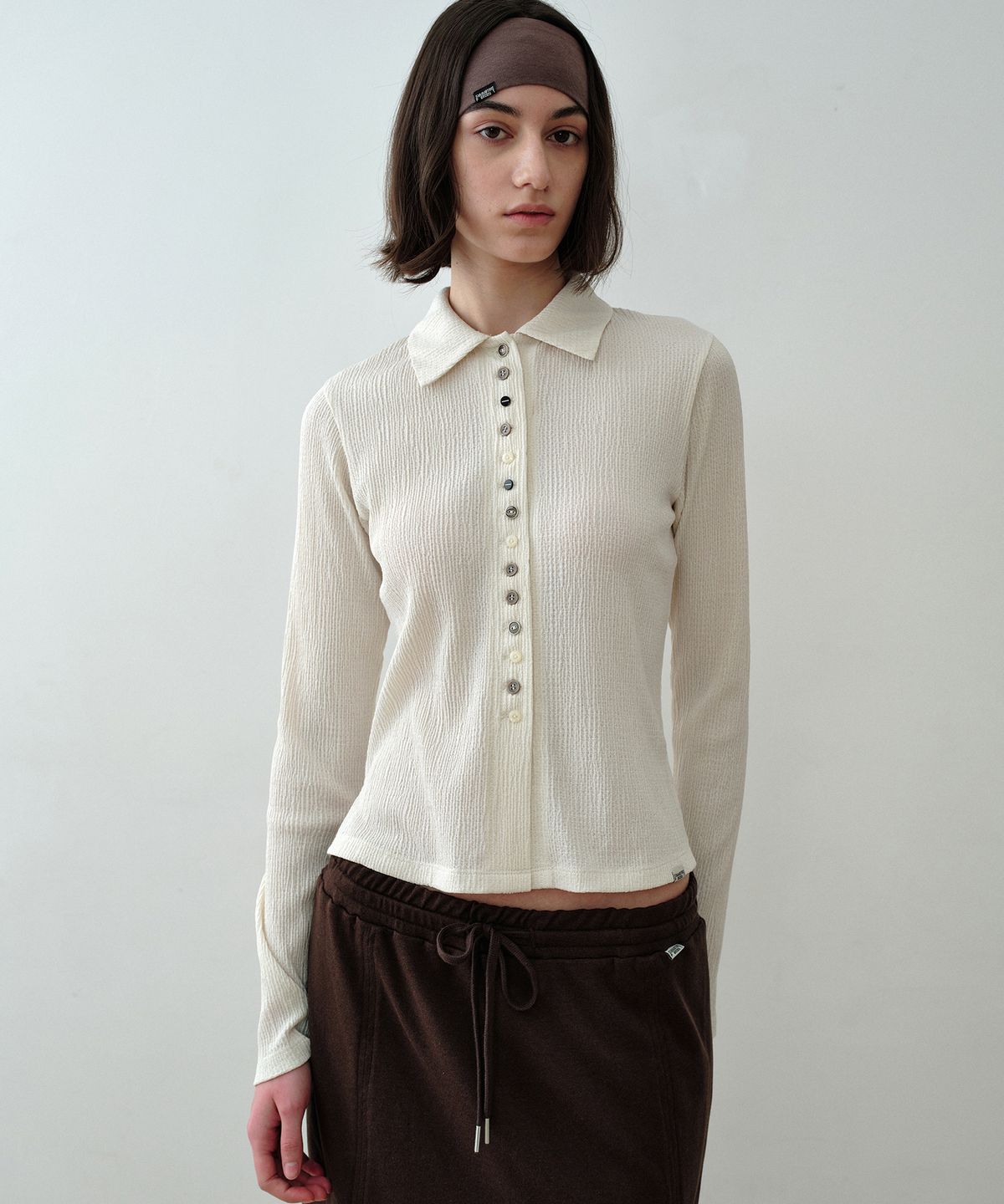시메트릭 퍼센트(SYMMETRICPERCENT) Textured Button Shirt / Ivory
